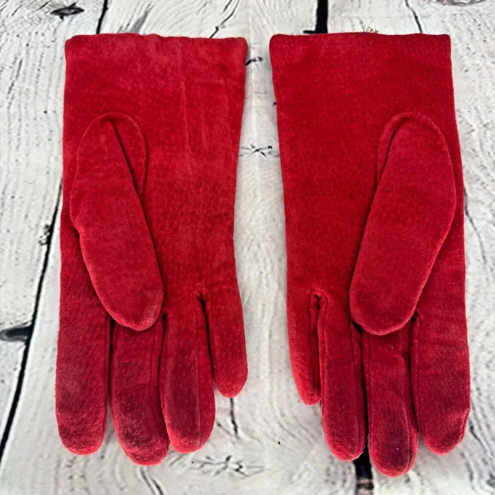 Isotoner Aris 115 Gloves Women's Size M Red Suede Leather - Picture 2 of 7